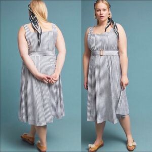 Anthropologie Fowler Linen Blend Dress Striped Maeve Navy size 16W